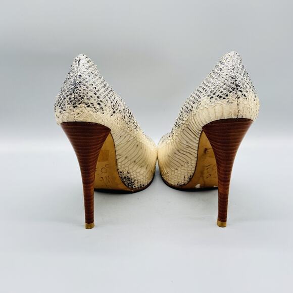 Stuart Weitzman Shoes Womens 6 Ivory Leather Pump Snake Embossed Stiletto Heels - Picture 7 of 11
